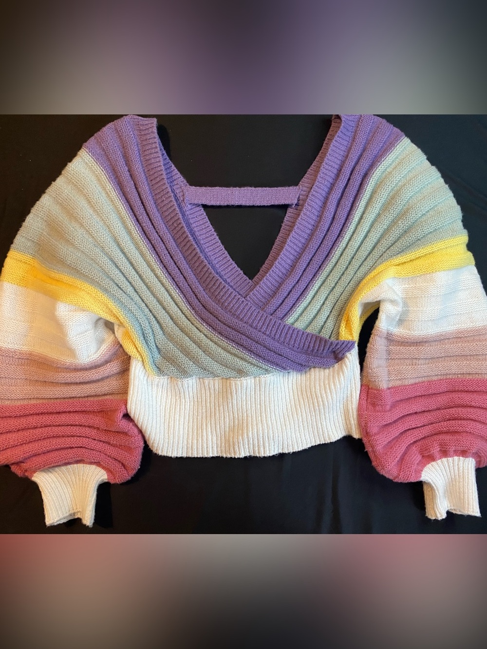 Pastel Rainbow V-Neck Cropped Sweater